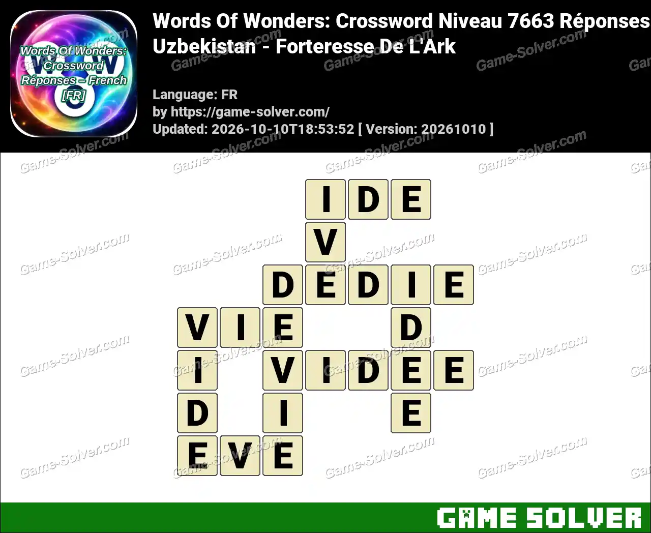 Words Of Wonders: Crossword Niveau 7663 Réponses – Uzbekistan – Forteresse De L’Ark